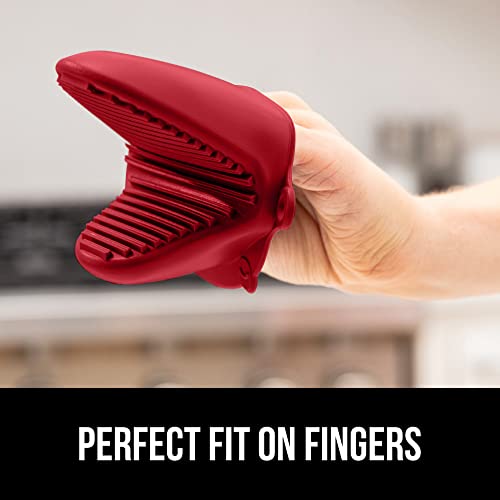 Gorilla Grip Heat And Slip Resistant Silicone Mini Potholders Mitts, Oven Mitt Gloves, Bpa-Free, Textured Design, Better Grip, Hot Plate Holder, Kitchen Finger Grips, Cooking, Waterproof 2 Set, Red #TOP4