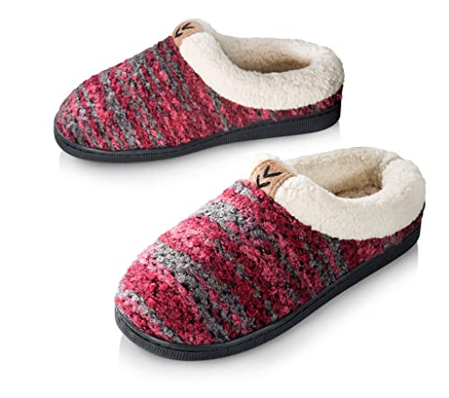Pupeez Girls Knitted Fleece Lined Clog Slippers Wine 13/1 #TOP8