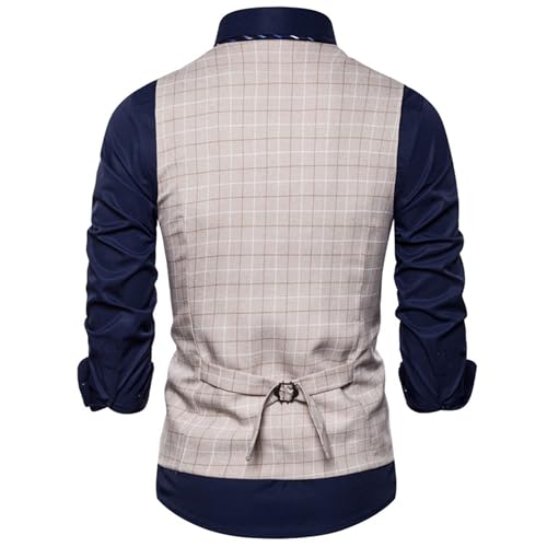 JEsilunmaMY Stylish Plaid Suit Vest for Men Single-Breasted Slim Fit Tuxedo Vest Formal Dress Waistcoat for Wedding Groomsmen2
