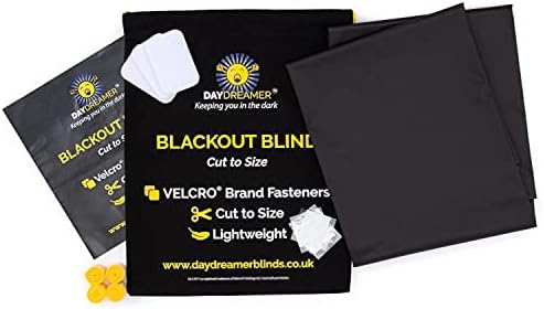 Daydreamer Blinds - Blackout Blind, Cut to Size, VELCRO Brand Fasteners. Stick on Window, Temporary, Bedroom, Nursery  Black 100% Blackout Material (2m x 1.3m)