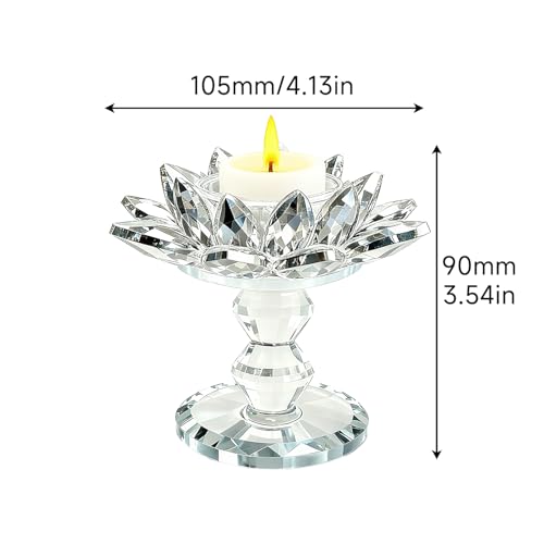 Xisakaca Crystal Lotus Flower Candle Holder, Votive Tealight Candlestick Stand for Table Centerpiece Party Wedding Decor Transparent