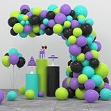 Matériau de haute qualité : la guirlande de ballons en violet, noir, bleu turquoise et vert fruit a des couleurs vives et est composée de ballons en latex naturel épais et stables qui peuvent absorber l'air et l'hélium. Lors du gonflage du ballon, veuillez le gonfler à moins de 85 % pour éviter un remplissage excessif qui entraînerait l'éclatement du ballon. Je suis convaincu que notre décoration de fête de jeu vidéo vert/noir/violet deviendra certainement le centre de votre fête
