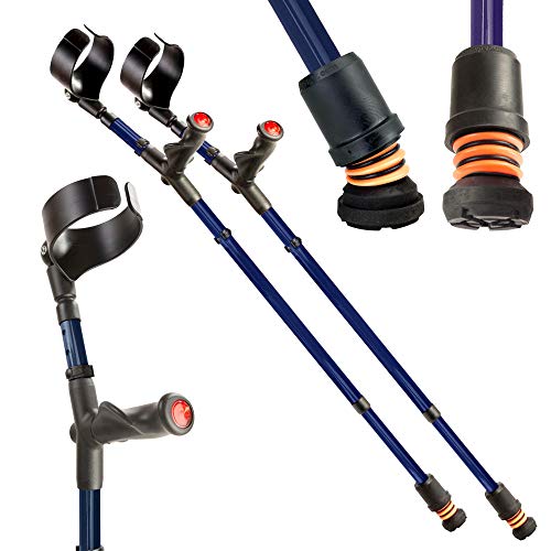 Flexyfoot Shock Absorbing Comfy Grip Double Adjustable Crutches - Improves Safety, Improves Grip, Reduces Shocks & Jarring – Pair - Blue #TOP1
