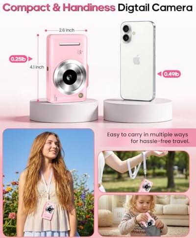 Digital Camera 4K Autofocus Vlogging Camera for Photography with 16X Zoom Anti Shake, 32GB Card, 48MP Compact Portable Point and Shoot Camera for Kids Boys Girls Teens Beginner(Pink) - 2
