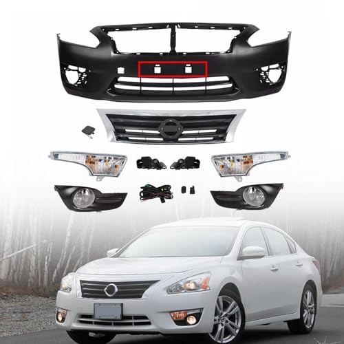 Altima Bumper Kit - Front Bumper Cover & Grille & Fog Light Set Compatible with Nissan 2013 2014 2015 Altima Sedan