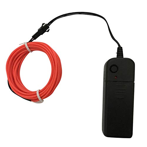 5M Neon Glowing Strobing Electroluminescent Light Super Bright Battery Operated EL Wire Cable for Cosplay DIY Dress Festival Halloween Christmas Party Carnival Decoration (Red-1, 3M)