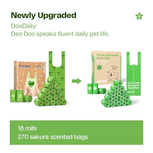 Image of Dog Poop Bags with Handles Sakura Scented 18 Rolls 270 Counts Leak Proof and Extra Thick Waste Bags for Walking Small Medium Dogs