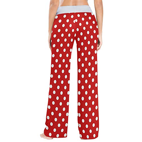 Chifigno Red Polka Dot Women's Pajama Sleep Bottoms Comfy Lounge Pants Wide Leg Pants #TOP3