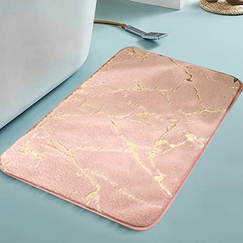 Faderr Bath Mat, Marble Texture Bath Rug Set, Quick Dry Non Slip Polyester Rectangle Bathroom Mat, Cushion Rug for Home Bathroom Kitchen Bedroom (Champagne,size:45x70cm)