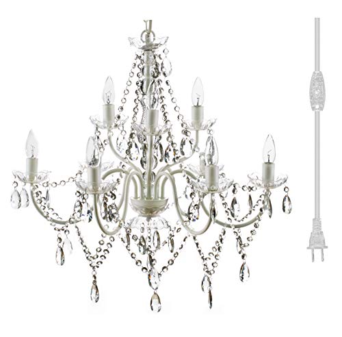 Image of The Original Gypsy 9-Light Plug-in Crystal Swag Chandelier, White