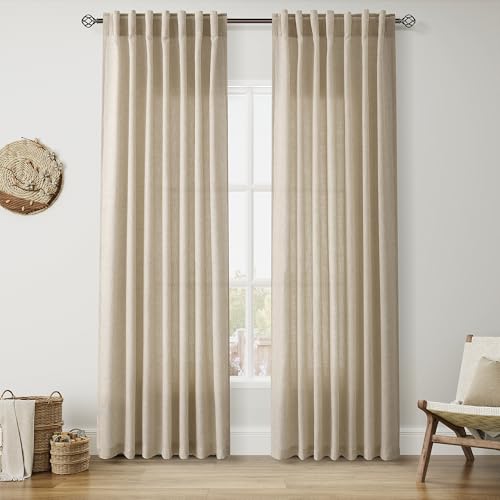 Image of Linen Curtains 84 Inch for Living Room Back Tab Taupe Burlywood