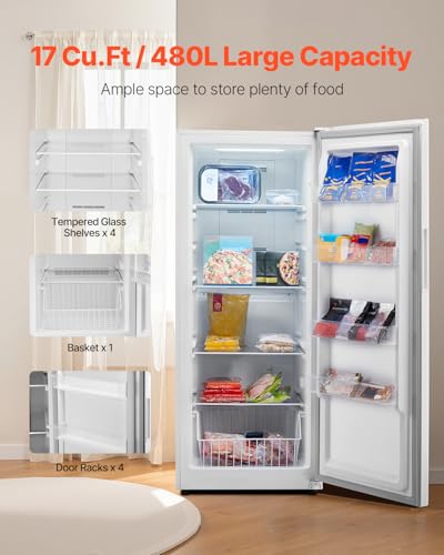 Image of VEVOR Convertible Freezer /Refrigerator, 17 Cu.Ft Frost Free Upright Freezer with Temp Control Panel, Door Open too Long Alarm, Adjustable Shelves and LED, Standing Fridge for Kitchen, Office, Garage