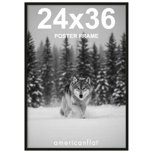 Americanflat 24x36 Poster Frame with Polished Plexiglass - Streamline Collection - Thin Border Picture Frame for Wall Display - Hanging Hardware Included - Black