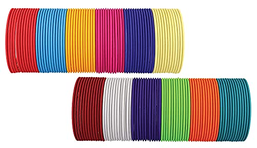 Image of NMII Stylish Multi colour Metal Bangles set for women and Girls with Zari and Cutting Design | Fancy Multicolour Bangles for women | Metal Chudi Set For Women | Women's Bangles