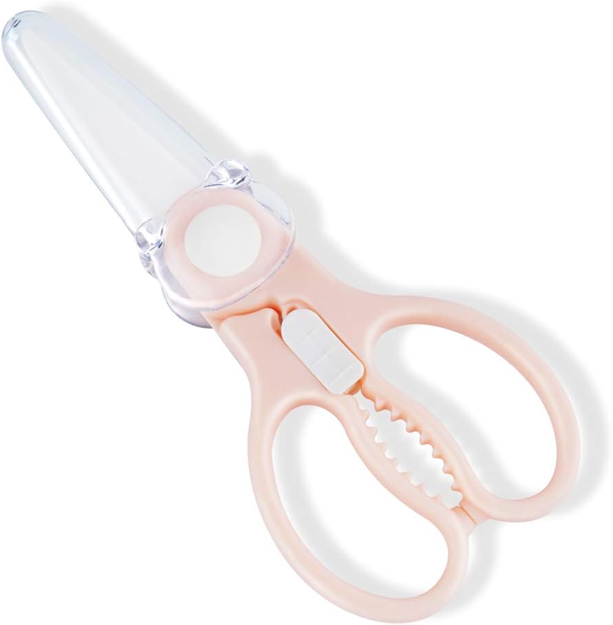Baby Ceramic Food Scissor - Portable Safety Food Cutter Clean Healthy Kitchen Baby Scissors Stainless Safety Food Cutter with Plastic Cover Pink