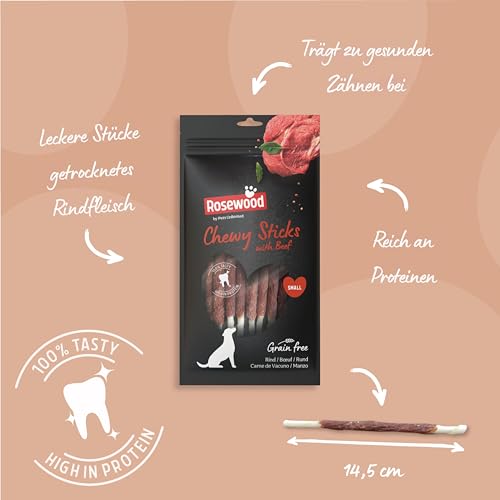 Rosewood Chewy Sticks Rind Small – Kaustangen für Hunde mit Rindfleisch, Rinderhautsnack, Rohhautsnack, unterstützt die Zahnpflege, ohne Getreide, ohne künstliche Zusatzstoffe, 72 g