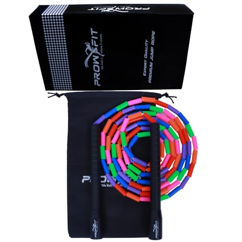 Image of Freestyle Unbreakable Long Handle Soft Shatterproof Beads 1Inch Beaded Jump Rope, Skipping Rope Adult. (10 Ft) (Rainbow - Black Handle)