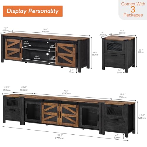 Image of WAMPAT TV Stand Set with Charging Station for 85 inch TV, Antique Black