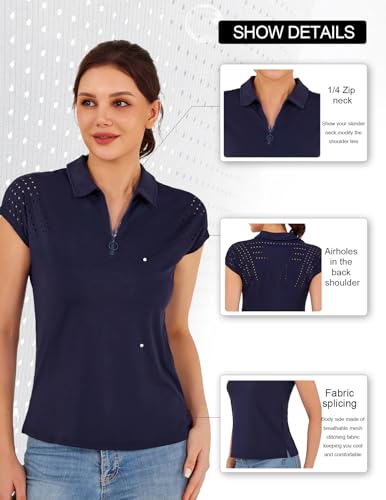 Jack Smith Women'S Golf Shirt Short Sleeve Quarter Zip Pullover T-Shirts Dry Fit Stretch Tennis Shirts Navy Blue 2Xl thumb #2