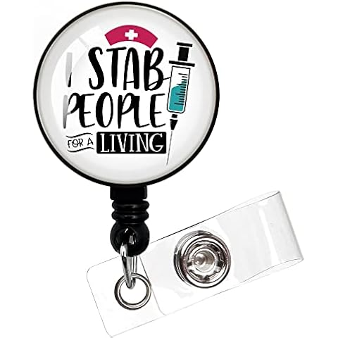 I Stab People for a Living,Funny Badge Reel,Retractable ID Card Badge Holder with Alligator Clip,Nurse Badge Reel,Medical MD RN Nurse Badge ID,Suitable for Nurses,Doctors,Nursing Students Cover