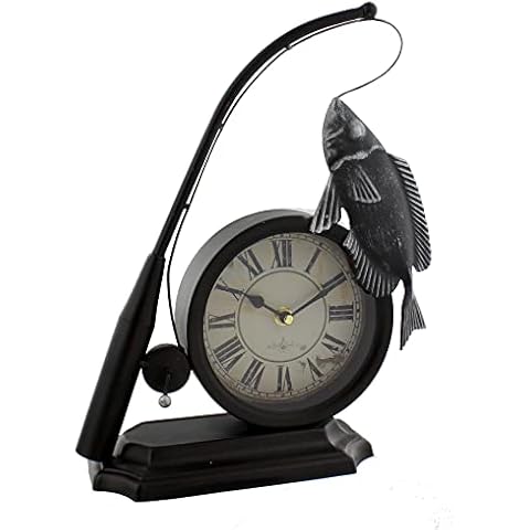 Hometime Metal Mantel Clock - Vintage Style Fishing Rod & Fish Cover