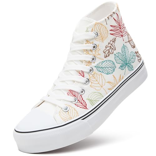 Image of ZGR Womens High Top Canvas Sneakers,Lace-up Casual Tennis Walking Shoes | Breathable canvas upper,memory foam comfort,non-slip outsole,high-top lace-up,for walking,tennis,travel,casual