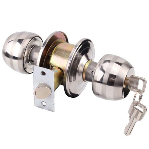 Ruspela Juego de Pomos de Entrada Juego de pomos de puerta de entrada con llave, juego de cerradura de bola redonda de acero inoxidable con llaves para dormitorio y baño
