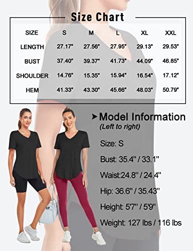 Yoga Shirts For Women Breathable Hiking T Shirt V Neck Workout Stretch Tees Active Workout Tops Black #TOP5