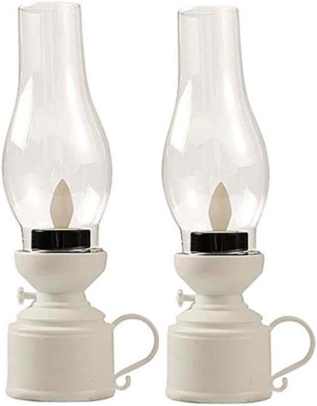 Decorative Lighting Vintage Clear Oil Lamps for Indoor Home Emergency Lighting Kerosene Oil Lamp Lantern for Home Desktop Decor 2 Pieces Large Chamber Oil Kerosene Lamp White-7.3in