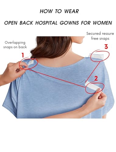 Deyeek Hospital Gowns for Women Labor Delivery Shoulder Surgery Dress Adaptive Clothing Night Robes for Elderly Plus Size Light Blue
