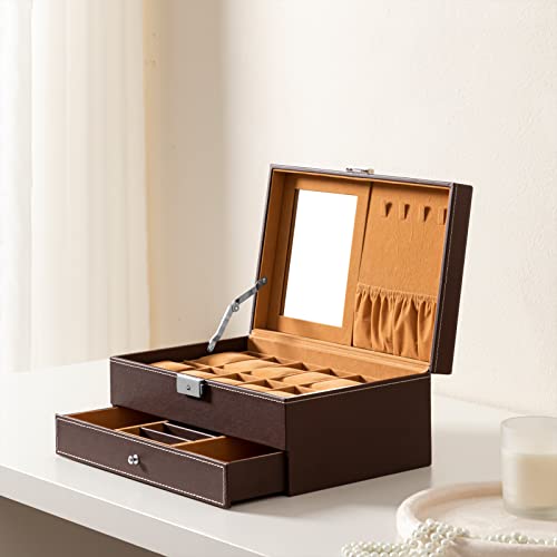 Oyydecor-Watch-Box-12-Slots-Watch-Organizer-Jewelry-Display-Case-Organizer-with-Jewelry-Drawer-for-Storage-and-Display-LockableBrown