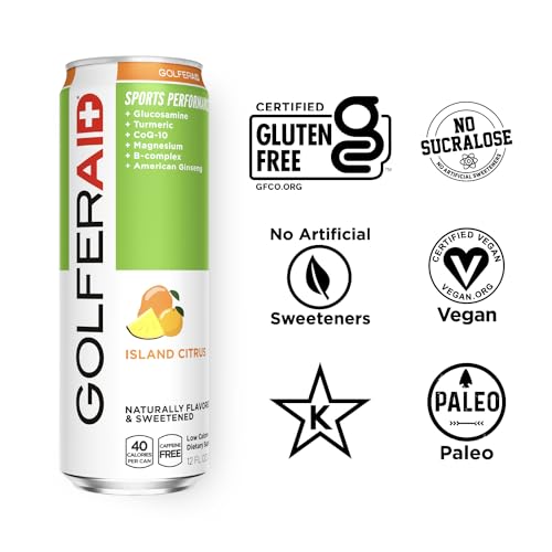 Image of GOLFERAID Performance Blend, Up Your Golf Game, No Caffeine, Glucosamine, Turmeric, MSM, CoQ10, B-Complex, BCAAs and Electrolytes, 40 Calories, 100% Clean, Paleo, Vegan, 12-oz. cans (Pack of 24)