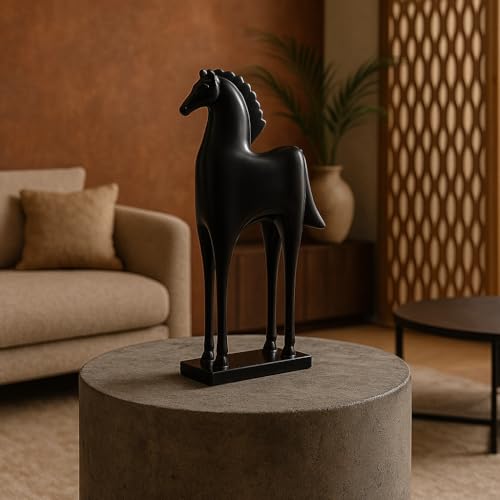 Image of Xtore Elegant Black Horse Figurine | Modern Minimalist Home,Office Decor | Sleek Resin Sculpture | Contemporary Home Accent