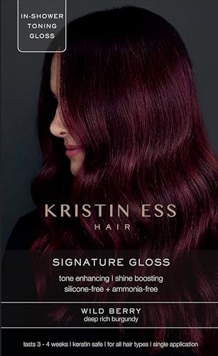 Kristin Ess Hair Gloss in Wild Berry Red - 4 Wk Semi Permanent Hair Color for Women - Deep Rich Burgandy Color Depositing Conditioner & Toner for Vibrant Color + Shine - Hair Dye Glaze - Vegan