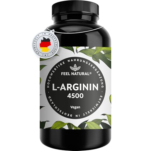 L-Arginin - 365 vegane Kapseln - 4500mg pflanzliches L Arginin HCL aus Fermentation (davon 3750mg pur) je Tagesdosis - Hochdosiert, ohne Zusätze, laborgeprüft, in Deutschland produziert