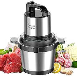 Trituradora Verduras Electrica SOKANY Picadora Eléctrica Picadora de Carne y Verduras Eléctrica Trituradora de Alimentos de Acero Inoxidable, Picadora Batidora Eléctrica de Cocina 4 Cuchillas y 2 Velocidades (SK-7028, 800W, 4L)