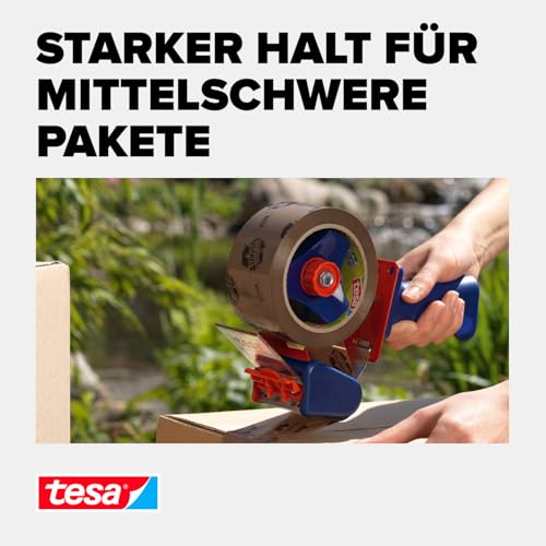 tesa tesapack Eco & Strong - Umweltschonendes Paketband aus 100% recyceltem Kunststoff, UV- und alterungsbeständig - Braun bedruckt - 66 m x 50 mm