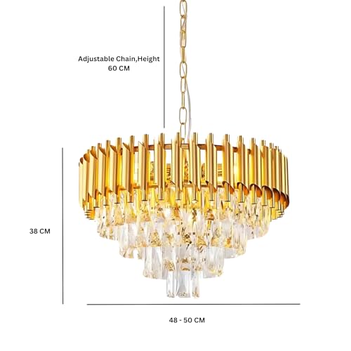Image of DREAMY DESIGNS Chandelier Lights for Ceiling Gold 500MM 4-Tier K9 Crystal Chandeliers for Living Room with 3 LED Light Mode Ceiling Light for Hall Modern Jhumar Designer Bedroom and Dining Room
