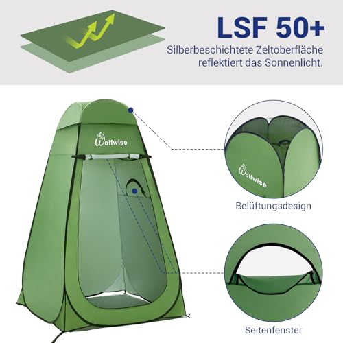WolfWise PRO Pop Up Duschzelt Camping Silberbeschichtet mit Boden, Überzelt – Ansicht 2