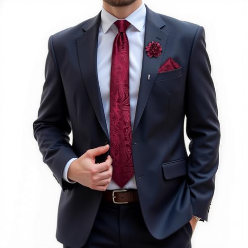 Image of DiBanGu Silk Ties for Men Necktie and Lapel Pin Brooch Set Formal Woven Paisley Plaid Striped Solid Tie Wedding Party