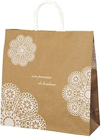 【50枚】ベルベ 手提げ紙バッグ レースィ 白 32×11×33cm【 手提げ紙袋 ショップバッグ レース柄 未晒クラフト紙 持ち手丸ひも ストア・エキスプレス 】 61-800-88-8_7836-686