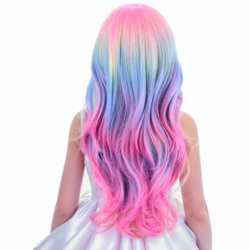 Image of PATTNIUM Child Kids Colorful Wigs Long Curly Wavy Multicolor Wig for Girls Kids Rainbow Wig Colored Synthetic Cosplay Party Halloween Wigs(Colorful)