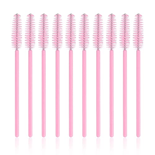 Image of G2PLUS 300PCS Disposable Eyelash Brushes, Adjustable Mascara Wands Makeup Applicator Kits, Lash Spoolies Brushes for Eyelash Extensions and Eyebrows (Pink)