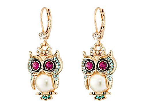 Betsey Johnson Pearl Critters Owl Drop Earrings Pearl One Size