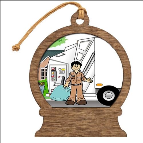 PrintedPerfection.com Personalized Trash Collector, Sanitation Engineer - Male Wooden Snow Globe Shaped Christmas Ornament
