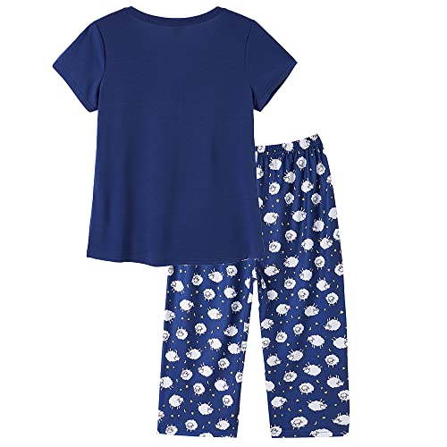 Image of YIJIU Women Soft Comfy Pajamas Cute Cat Short Sleeve Capri Pants PJS Set