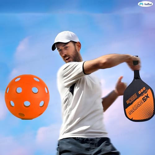 Image of FunBlast Pickle Ball Racket Set - 2 Premium Wood Rackets with 4 Balls & Portable Carry Bag, Ideal for Kids, Men & Women - Durable & Lightweight, Outdoor Activities (Orange)