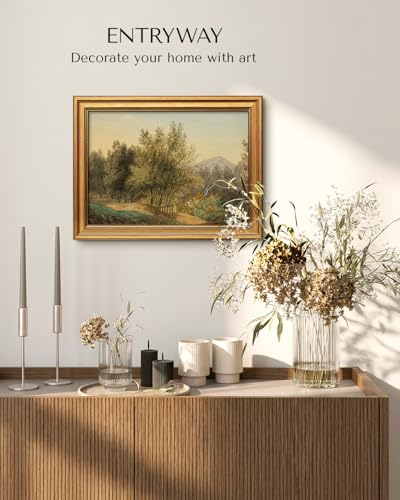 Image of HUARCEY Gold Framed Vintage Wall Art for Living Room, Landscape Painting Prints Shelf Decor for Kitchen, Aesthetic Bedroom Wall Art, Best Gifts for Friends or Family - The Quiet of the Alps 16L x 12W