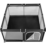TODALE Baby Playpen Anti-Slip Base, Safe & Sturdy Play Yard for Babies, Toddlers, Infants- Large Fence Area with Zipper- Play Pen Indoor, Outdoor Activity Center W/Carbon Steel Frame (Black, 50”×50”)
