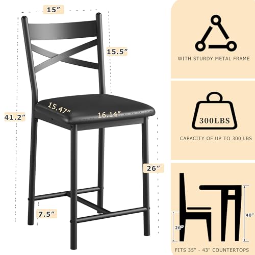 Butacos GarveeHome de 26 pulgadas, juego de 6 unidades, con respaldo, soportan hasta 300 libras | Butacos negros con asiento acolchado y cojín grueso tapizado, sillas para isla de cocina, bar o comedor miniatura 2